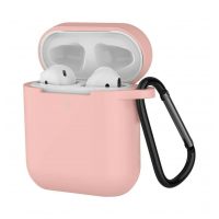 Silikonové pouzdro pro Airpods 1 a 2 s karabinou - Růžová