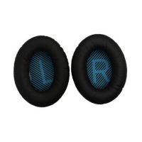 Náhradní kožené náušníky pro sluchátka Bose QuietComfort 2, 15, 25 a 35 - Černé s modrým vnitřkem