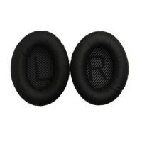 Náhradní kožené náušníky pro sluchátka Bose QuietComfort 2, 15, 25 a 35 - Černé s černým vnitřkem