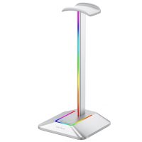 Podsvícený RGB stojan na sluchátka s porty USB - Bílý