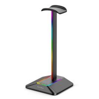 Podsvícený RGB stojan na sluchátka s porty USB - Černý