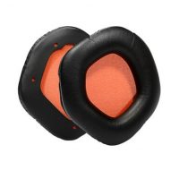 Náhradní náušníky pro sluchátka Asus Rog Strix Wireless, Strix 7.1, Strix 2.0, Strix PRO, Strix DSP - Černé s oranžovým vnitřkem, kožené