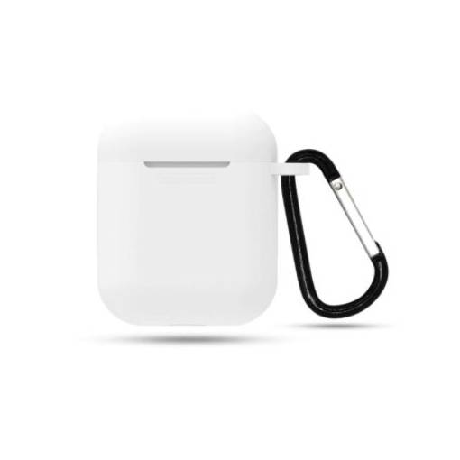 Foto - Silikonové pouzdro pro Airpods 1 a 2 s karabinou - Bílá
