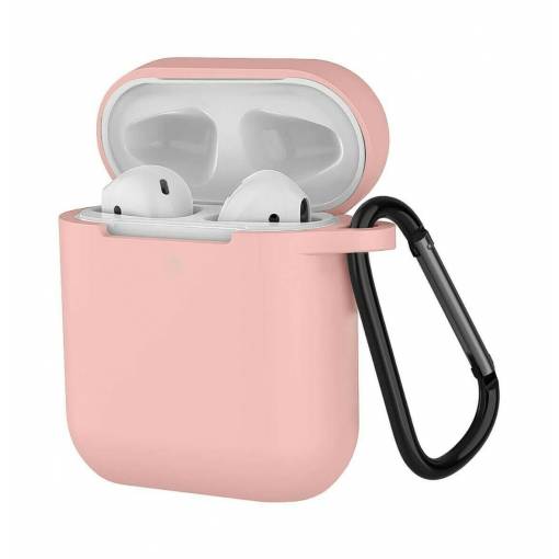 Foto - Silikonové pouzdro pro Airpods 1 a 2 s karabinou - Růžová