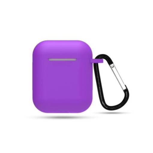 Foto - Silikonové pouzdro pro Airpods 1 a 2 s karabinou - Fialová