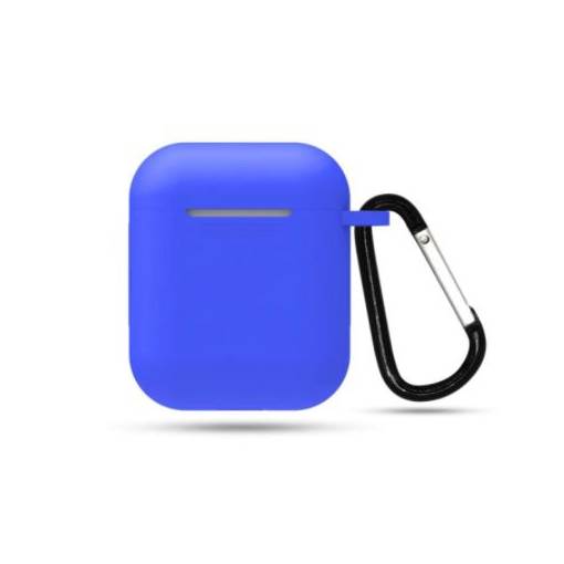 Foto - Silikonové pouzdro pro Airpods 1 a 2 s karabinou - Modrá