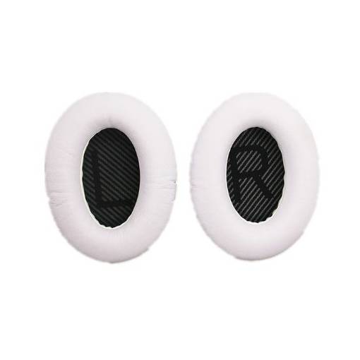 Foto - Náhradní kožené náušníky pro sluchátka Bose QuietComfort 2, 15, 25 a 35 - Bílé s černým vnitřkem