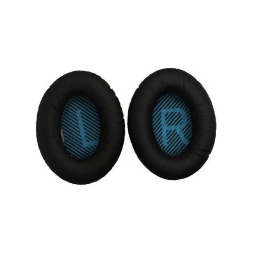 Foto - Náhradní kožené náušníky pro sluchátka Bose QuietComfort 2, 15, 25 a 35 - Černé s modrým vnitřkem