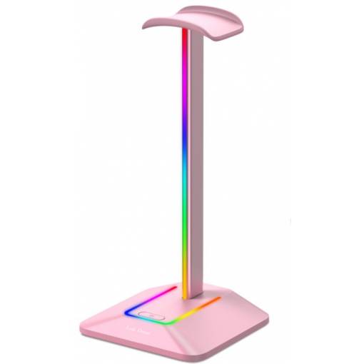 Foto - Podsvícený RGB stojan na sluchátka s porty USB - Růžový