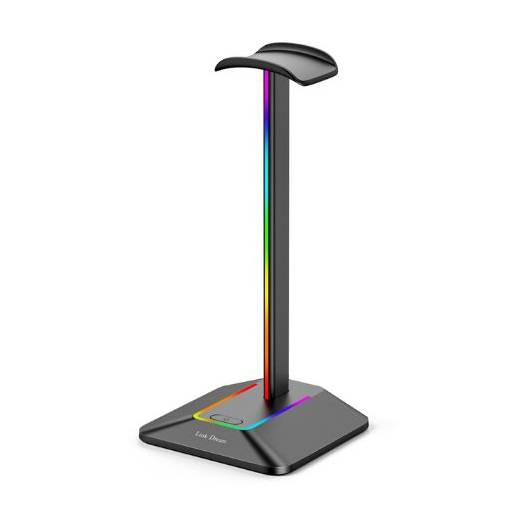 Foto - Podsvícený RGB stojan na sluchátka s porty USB - Černý