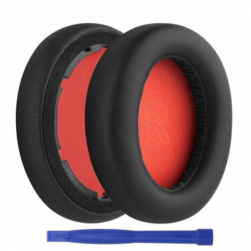 Foto - Náhradní náušníky pro sluchátka Anker Soundcore Life Q10 - Černé s červeným vnitřkem, kožené