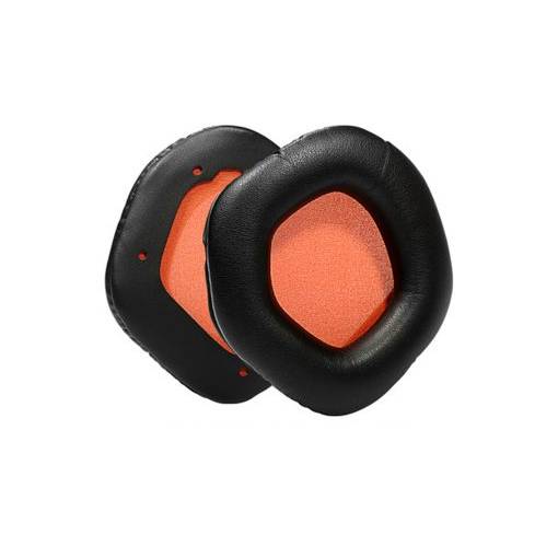 Foto - Náhradní náušníky pro sluchátka Asus Rog Strix Wireless, Strix 7.1, Strix 2.0, Strix PRO, Strix DSP - Černé s oranžovým vnitřkem, kožené
